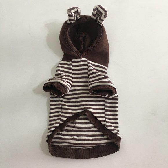 Bear Striped Hoodie Dog Clothes Brown Size Medium - Picture 5 of 10